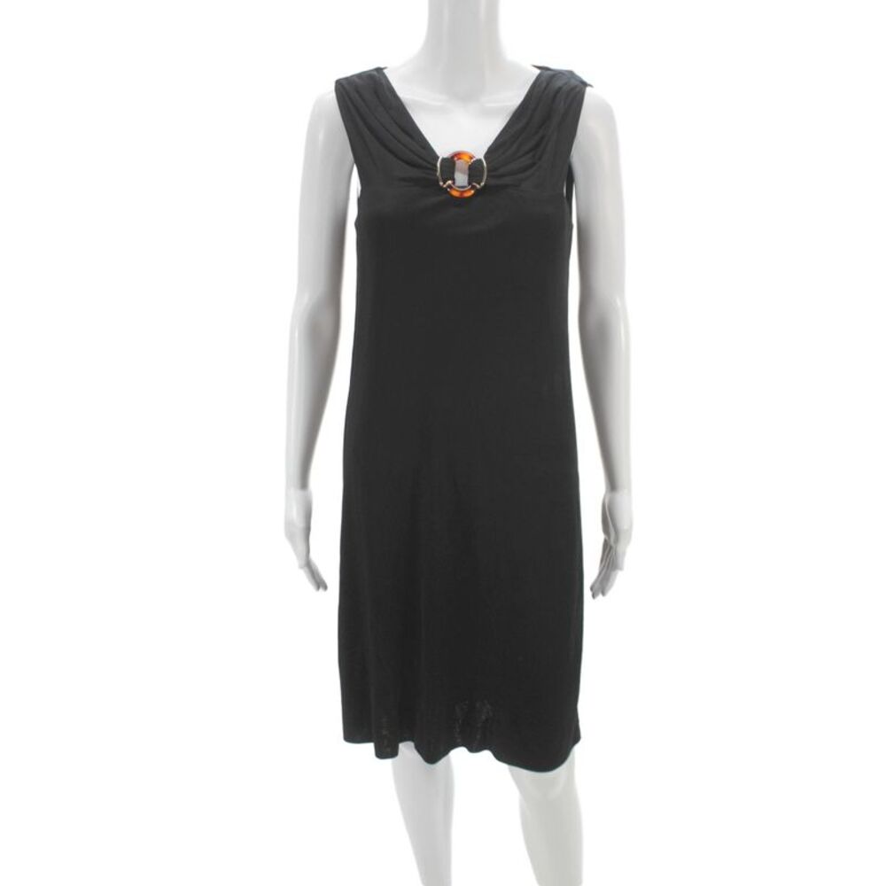Gucci Women Shift Dress Black Mock Neck Sleeveless Viscose Designer Size S